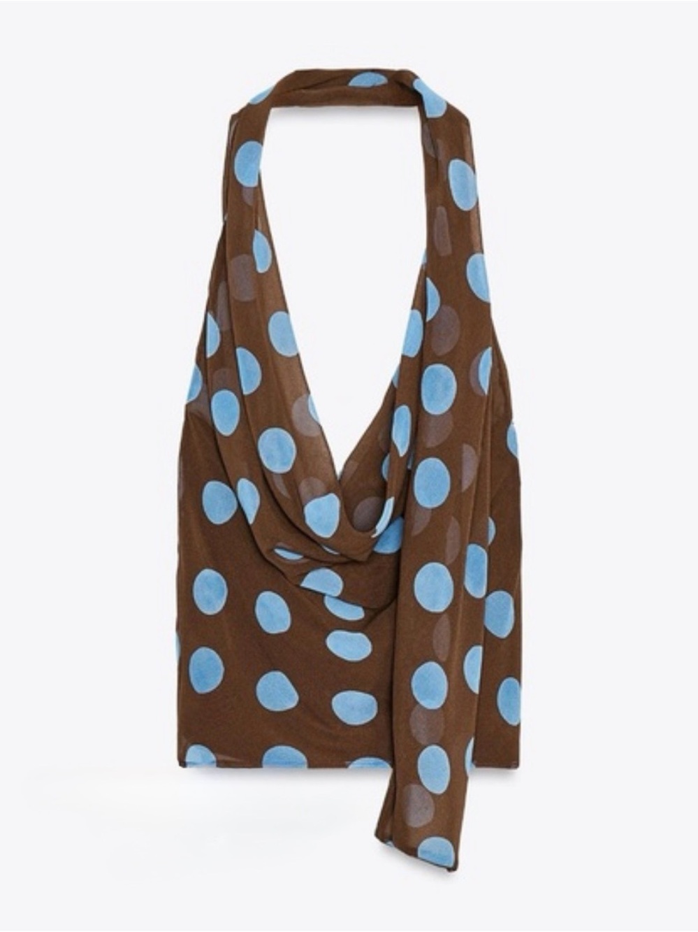 🆕 Zara Brown Halter Top with Light Blue Polka Dots